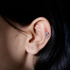 Three Diamond Curved Helix Earring in Bezel Setting Natural - ( HI-SI ) - Rosec Jewels