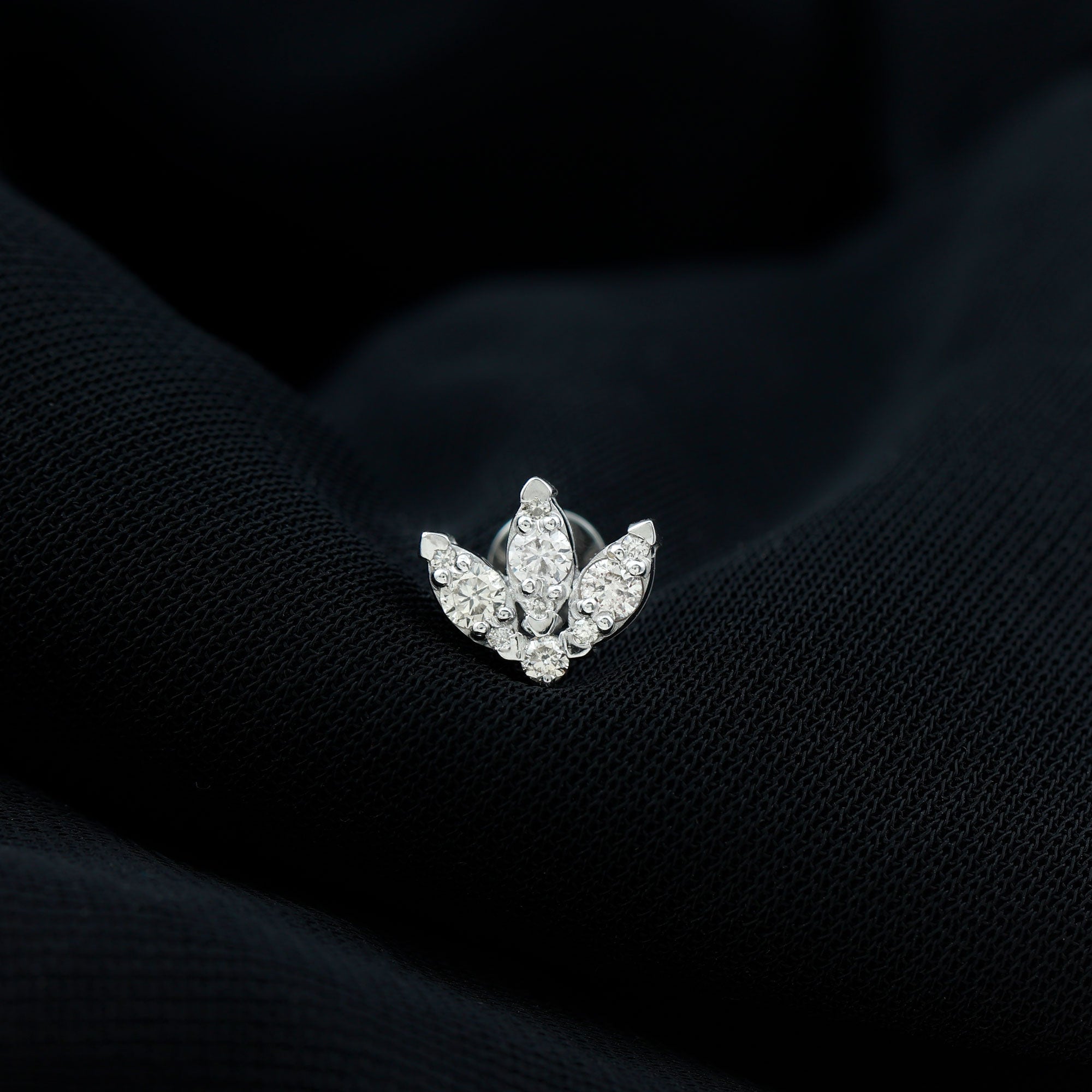 Certified Diamond Lotus Flower Earring with Flat Back Natural - ( HI-SI ) - Rosec Jewels