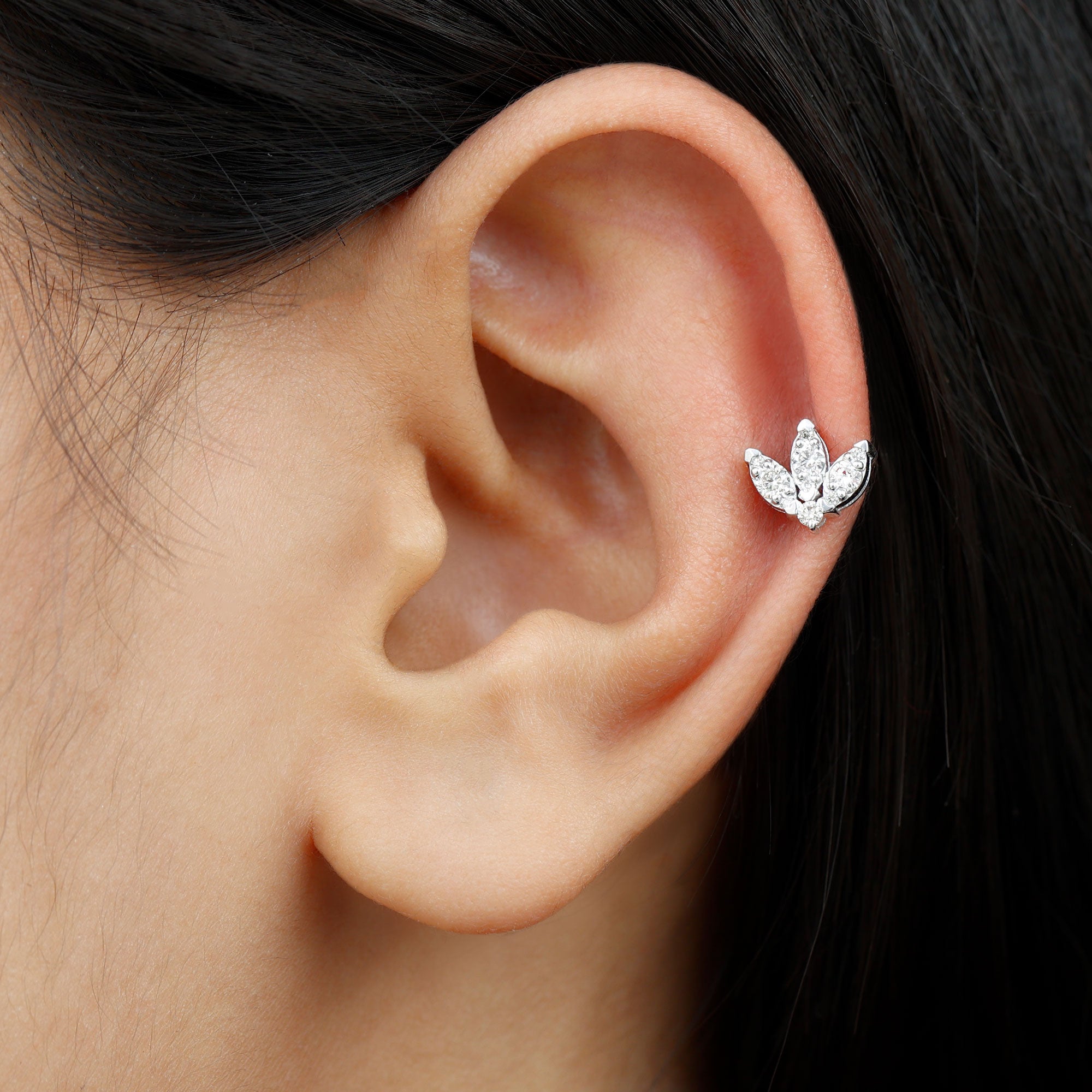 Certified Diamond Lotus Flower Earring with Flat Back Natural - ( HI-SI ) - Rosec Jewels