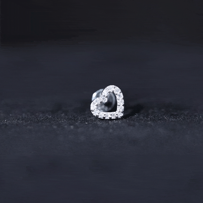Cute Diamond Open Heart Earring for Helix Piercing Natural - ( HI-SI ) - Rosec Jewels