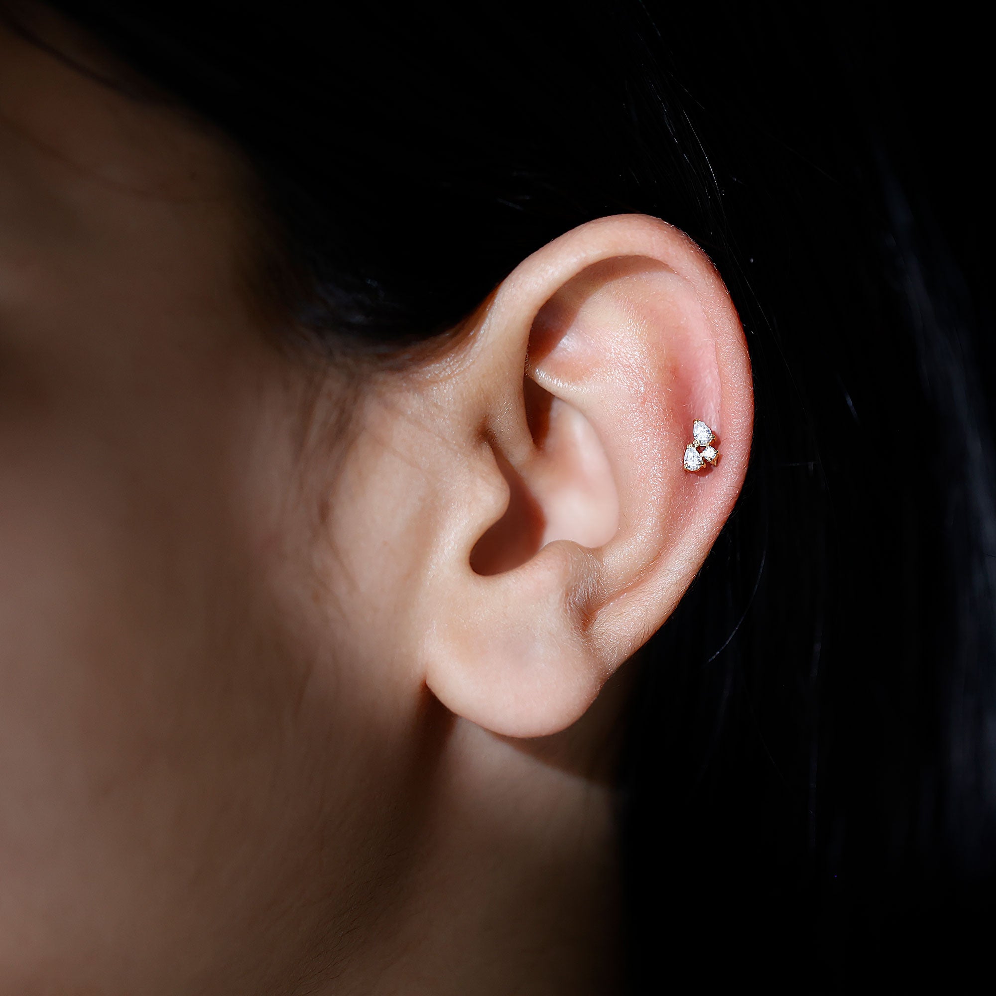 Natural Three Diamond Cluster Tragus Earring Natural - ( HI-SI ) - Rosec Jewels