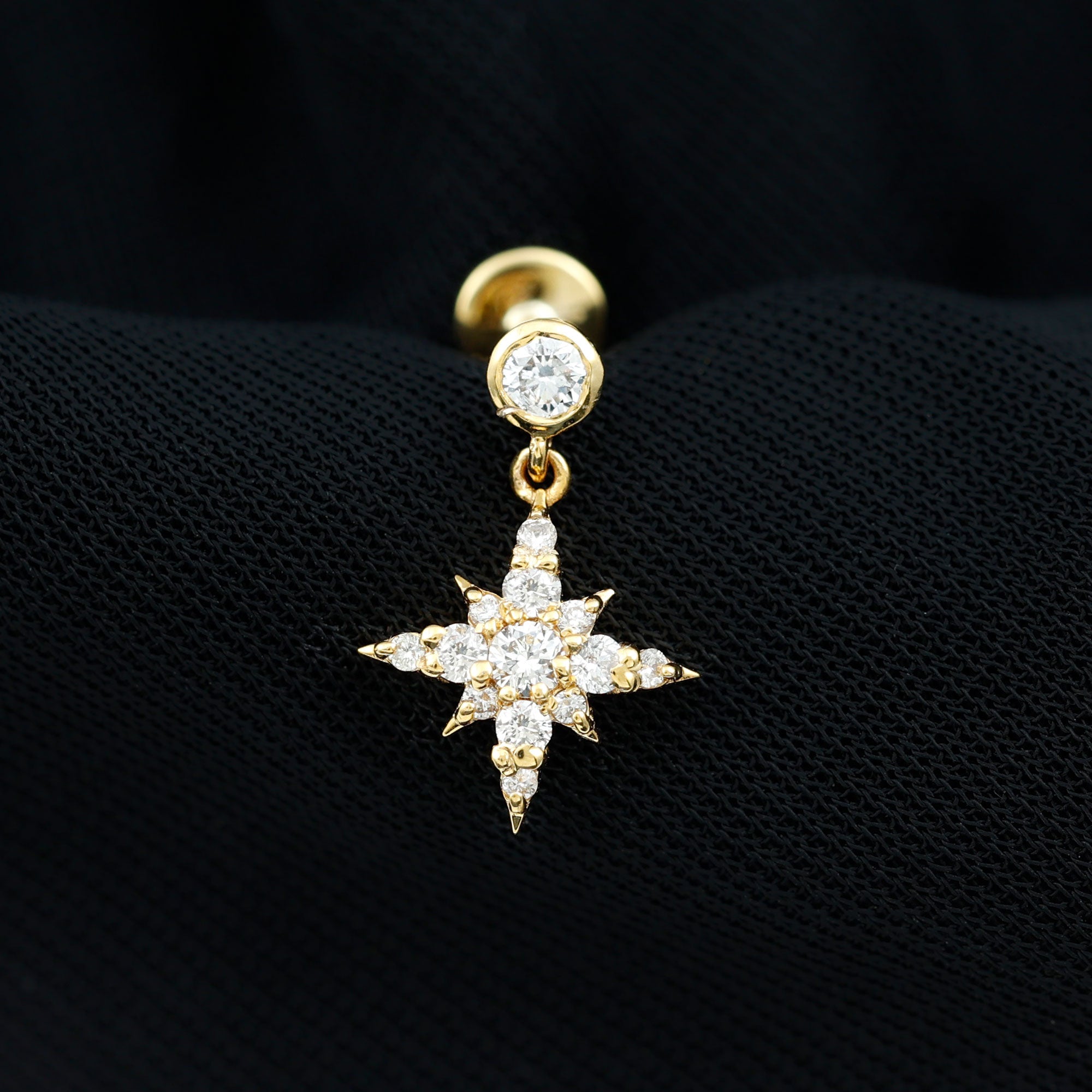 Certified Diamond Starburst Drop Earring for Helix Piercing Natural - ( HI-SI ) - Rosec Jewels