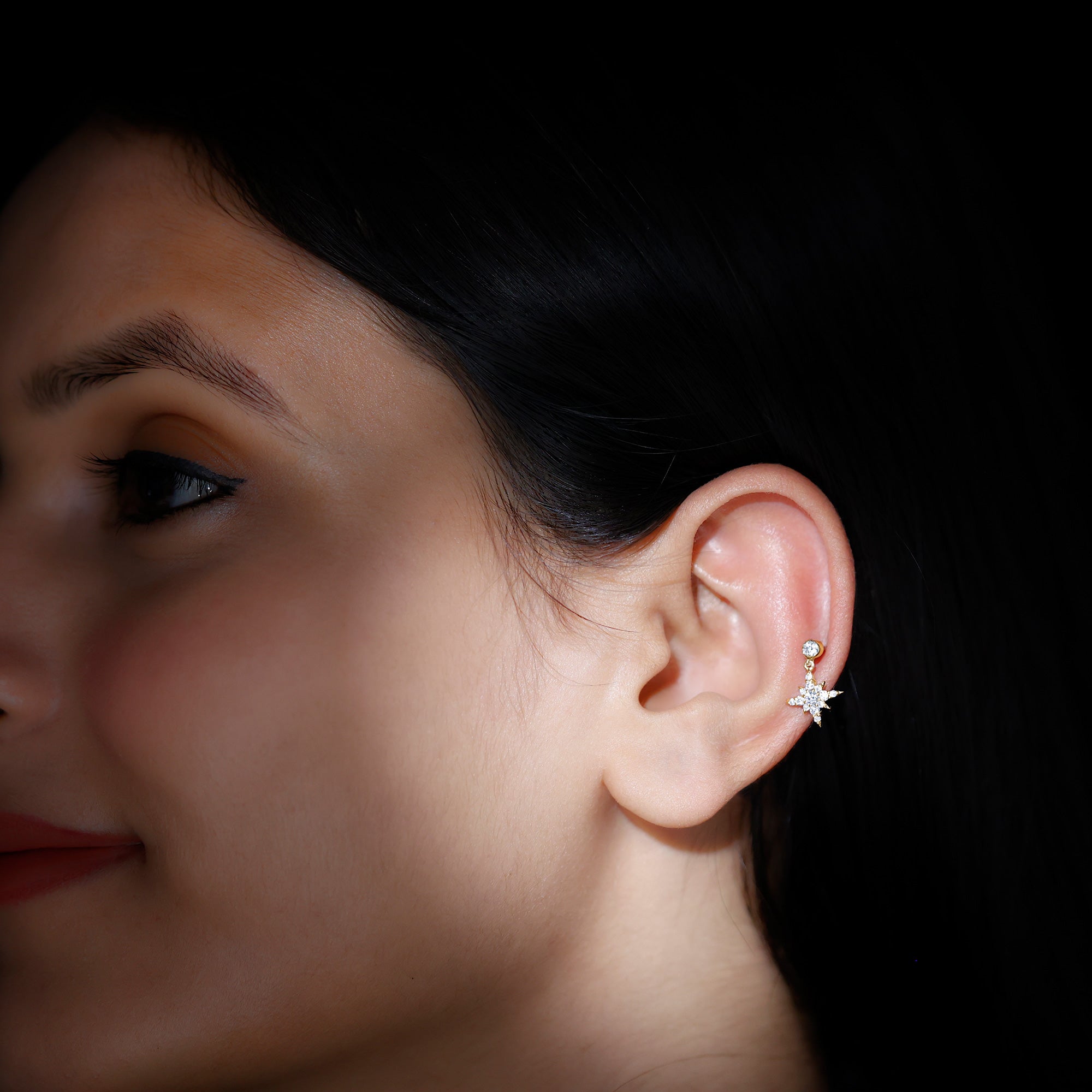 Certified Diamond Starburst Drop Earring for Helix Piercing Natural - ( HI-SI ) - Rosec Jewels