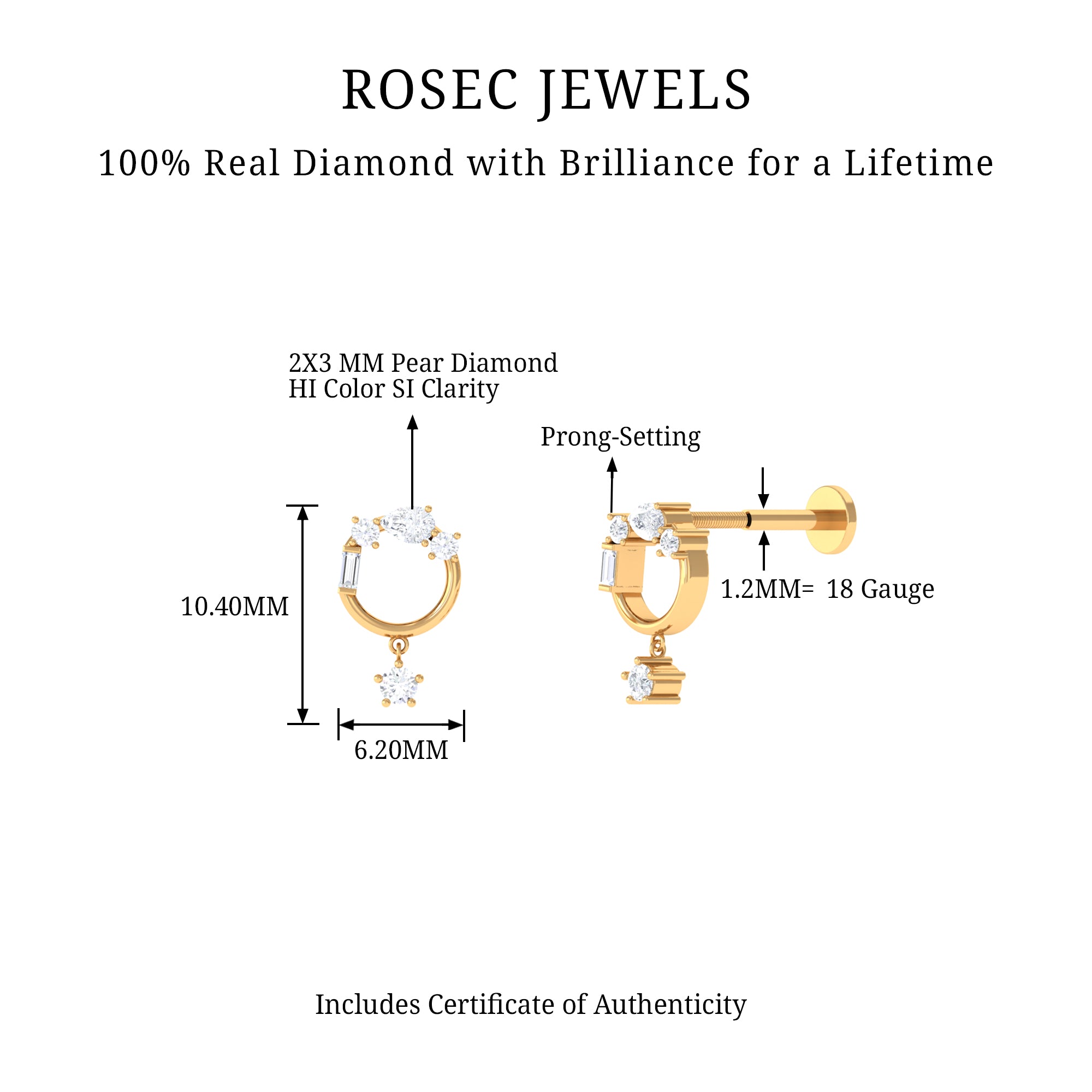 Natural Diamond Circle Drop Earring with Flat Back Natural - ( HI-SI ) - Rosec Jewels