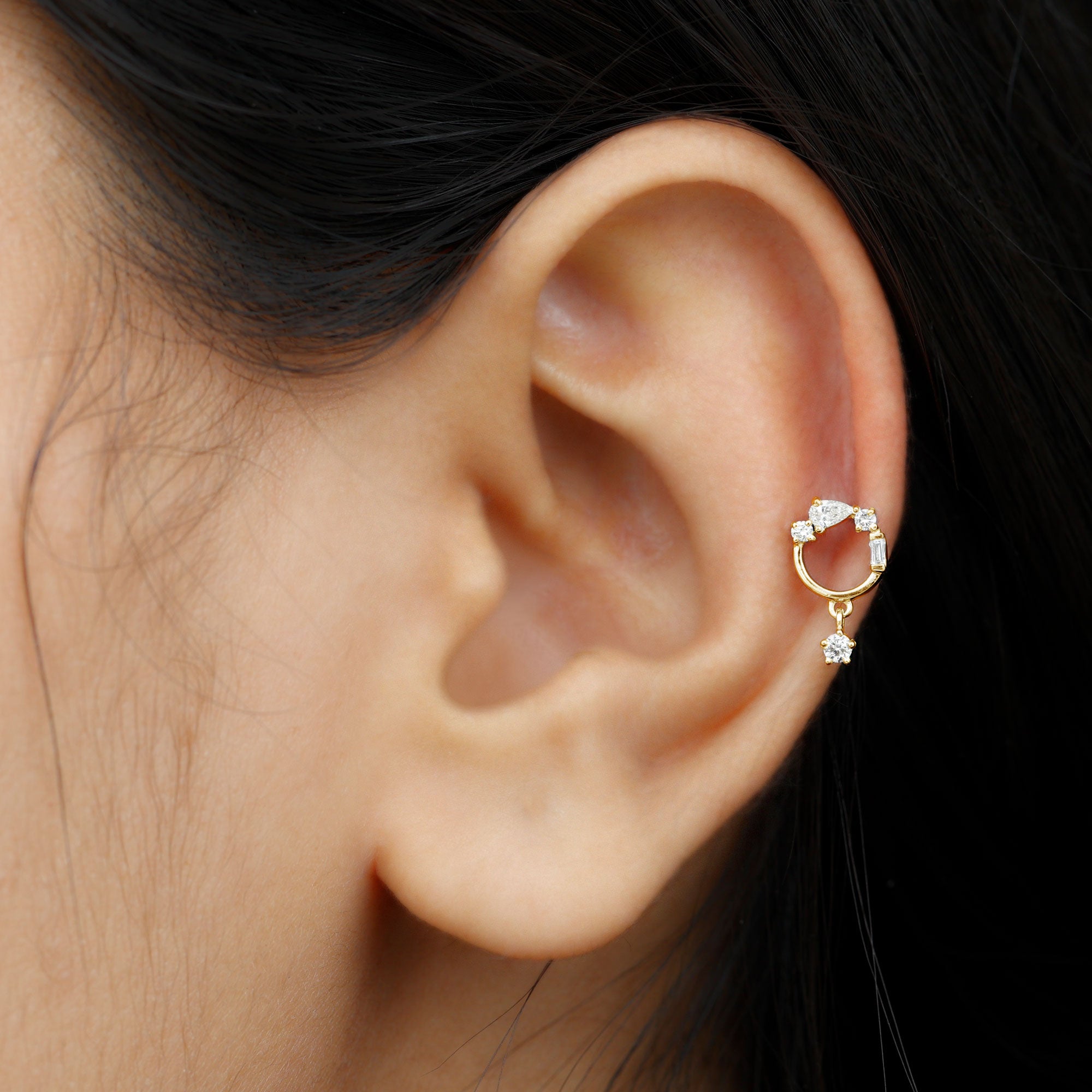 Natural Diamond Circle Drop Earring with Flat Back Natural - ( HI-SI ) - Rosec Jewels