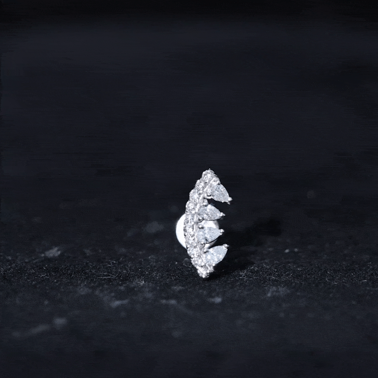 Natural Diamond Curved Cartilage Earring with Flat Back Natural - ( HI-SI ) - Rosec Jewels
