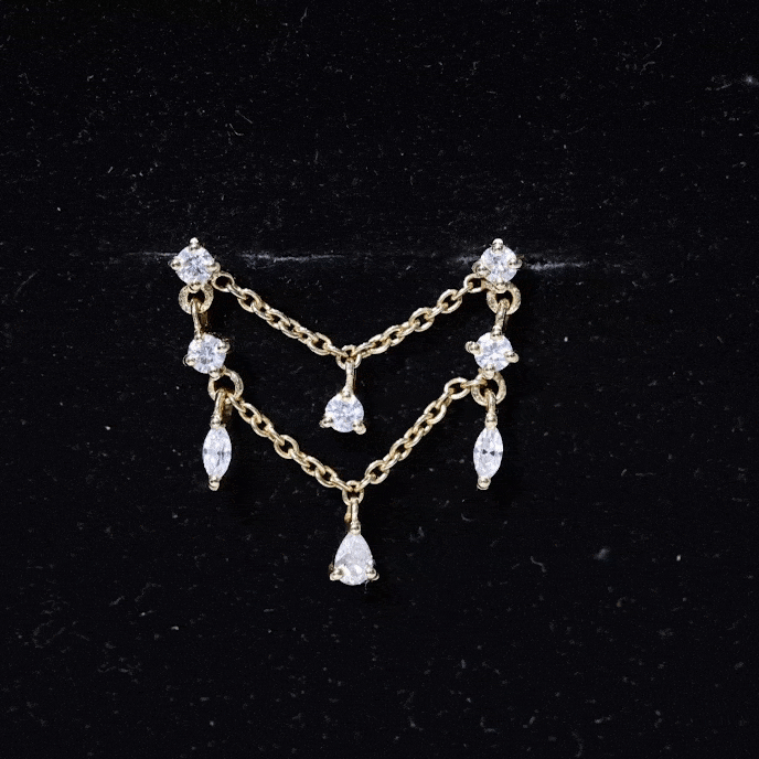 Real Diamond Double Chain Earring for Cartilage Piercing Natural - ( HI-SI ) - Rosec Jewels