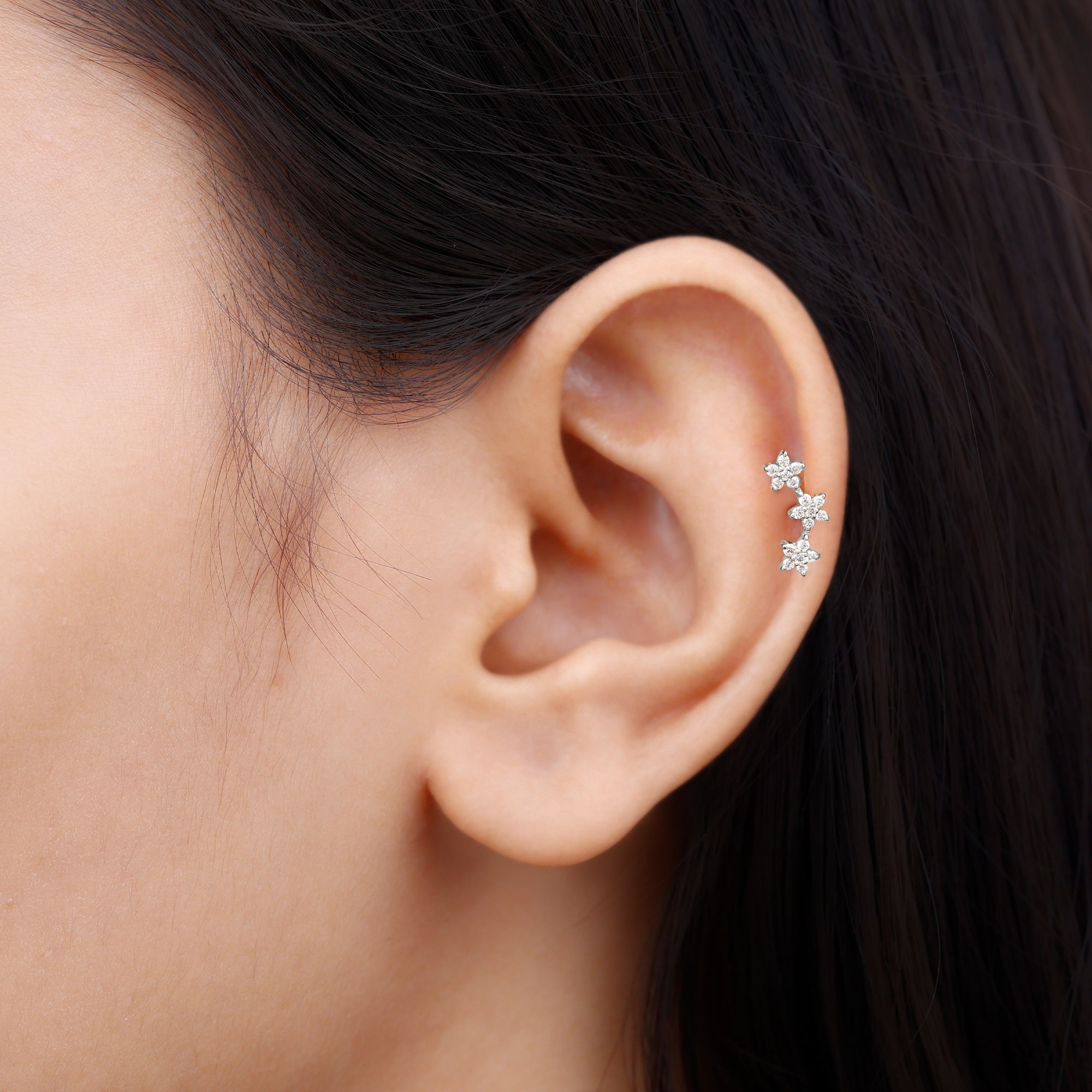 Helix Flower Crawler Earring with Diamond Lab - ( EF-VS ) - Rosec Jewels