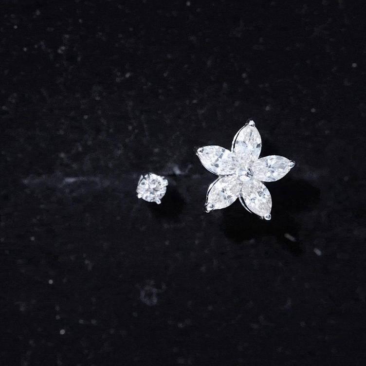 Marquise Diamond Flower Cartilage Earring Set Lab - ( EF-VS ) - Rosec Jewels