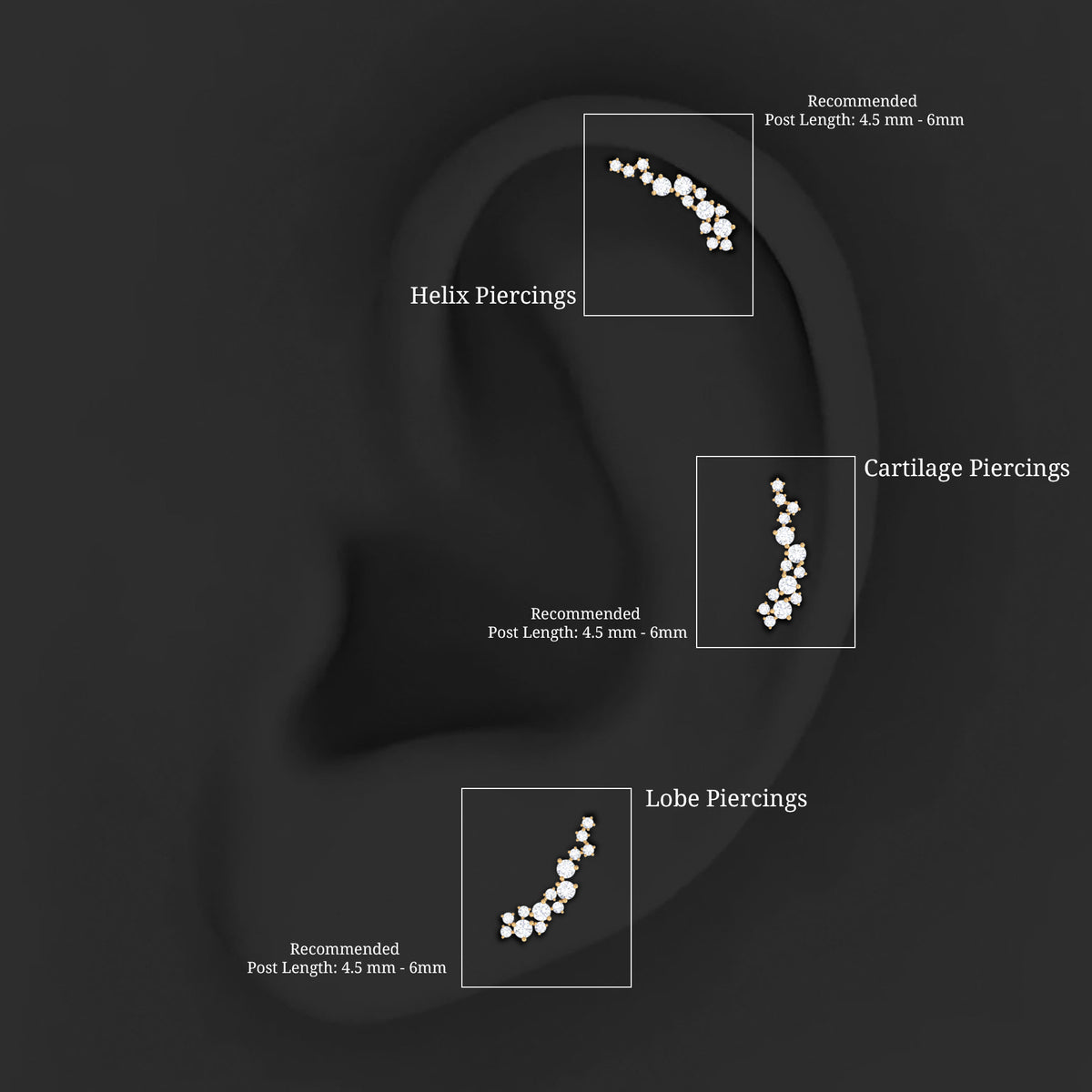 Diamond Cluster Crawler Earring for Helix Piercing Lab - ( EF-VS ) - Rosec Jewels