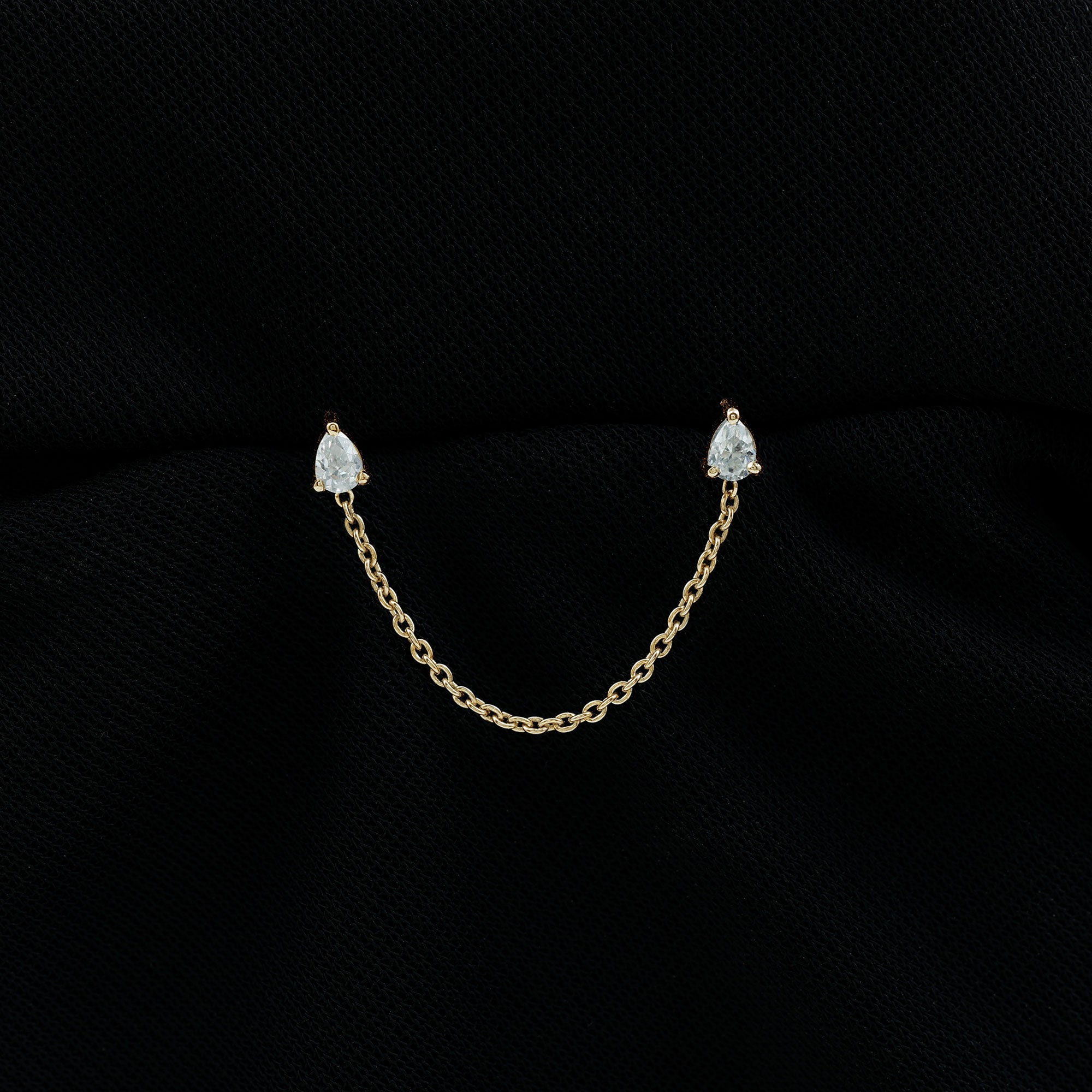 Rosec Jewels-Pear Shape Diamond Chain Double Piercing Earring