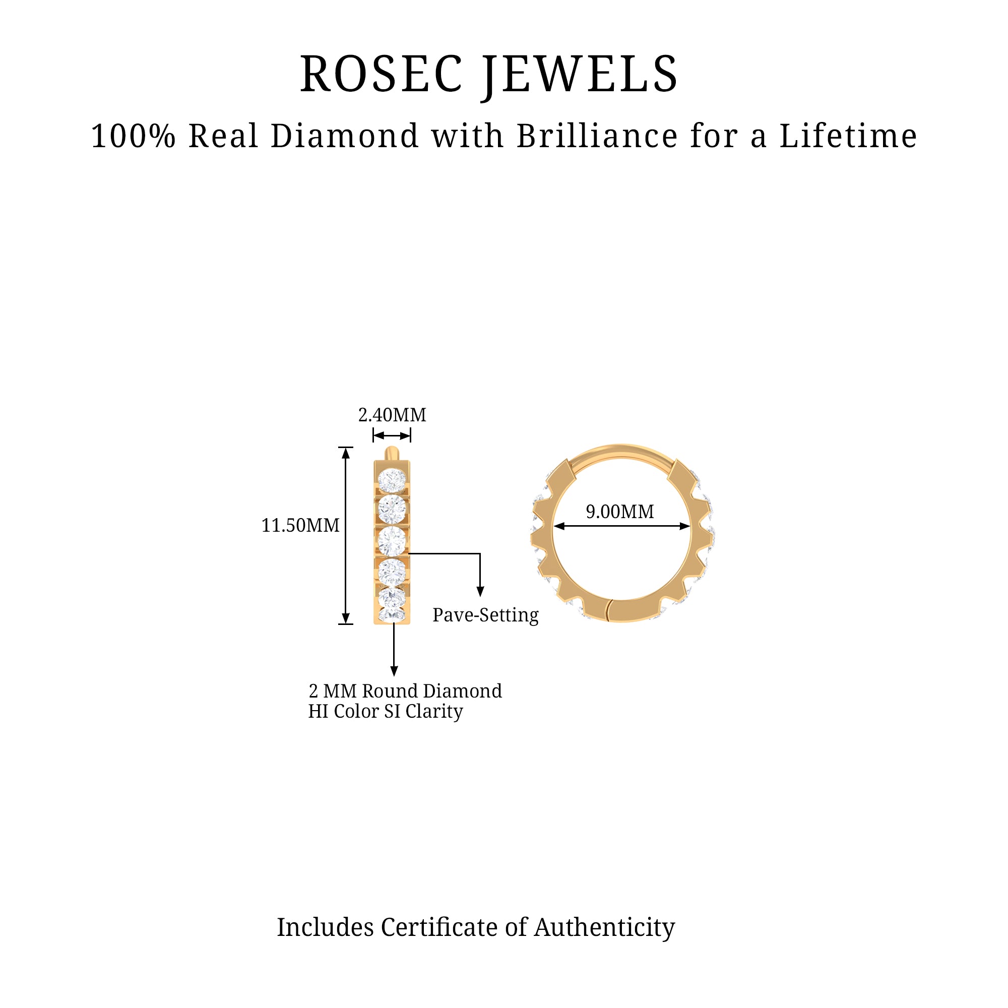 Rosec Jewels-Certified Diamond Helix Huggie Hoop Earring
