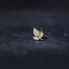 Diamond Leaf Flat Back Cartilage Stud Earring (18G) – Nature Inspired Helix & Tragus Jewelry in Gold Lab - ( EF-VS ) - Rosec Jewels