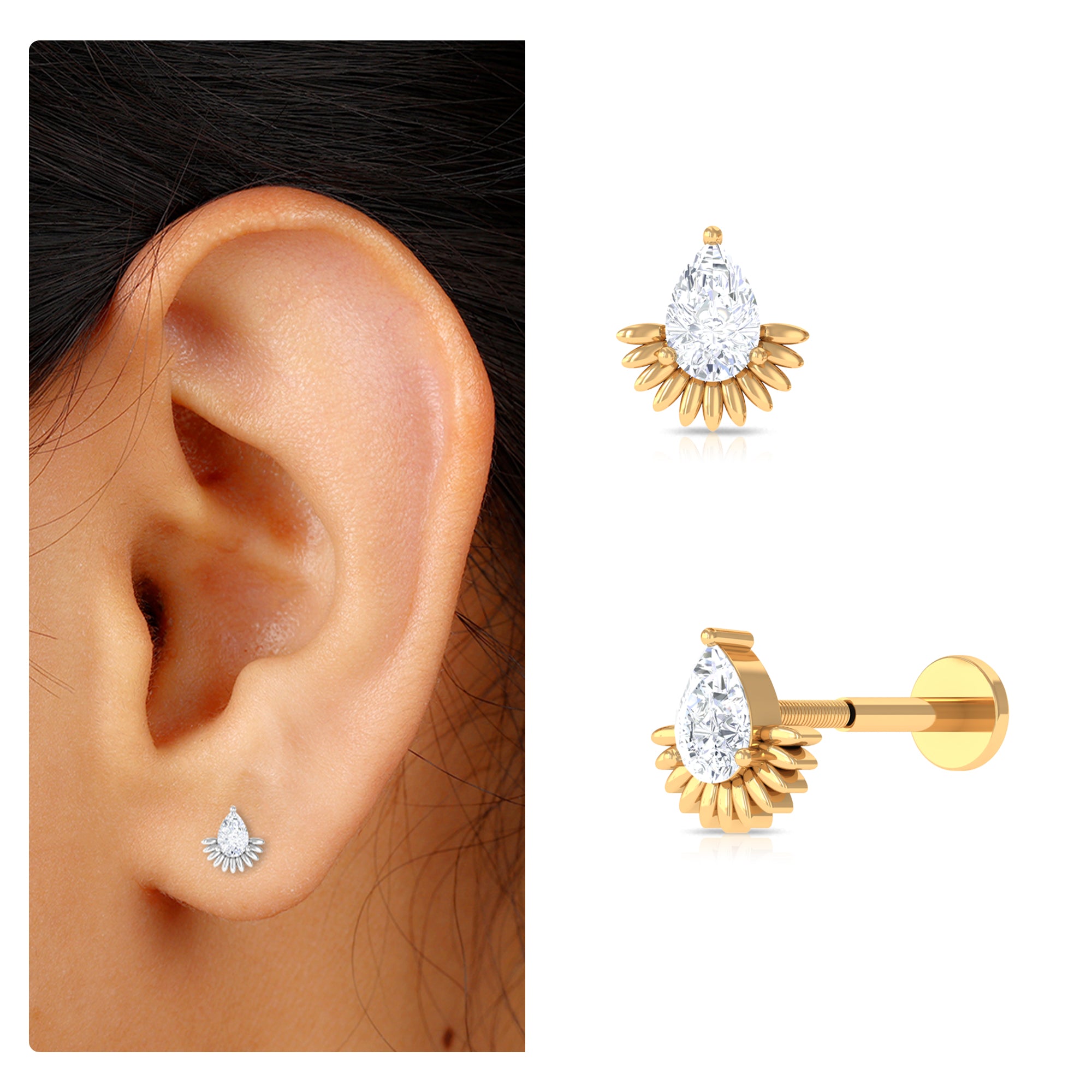 Pear Shape Diamond Solitaire Helix Earring Lab - ( EF-VS ) - Rosec Jewels