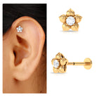 Minimal Diamond Flower Earring for Helix Piercing Lab - ( EF-VS ) - Rosec Jewels