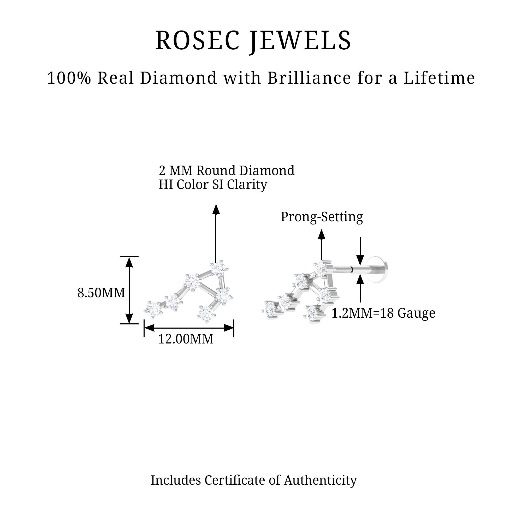 Rosec Jewels-Certified Diamond Libra Constellation Piercing Earring