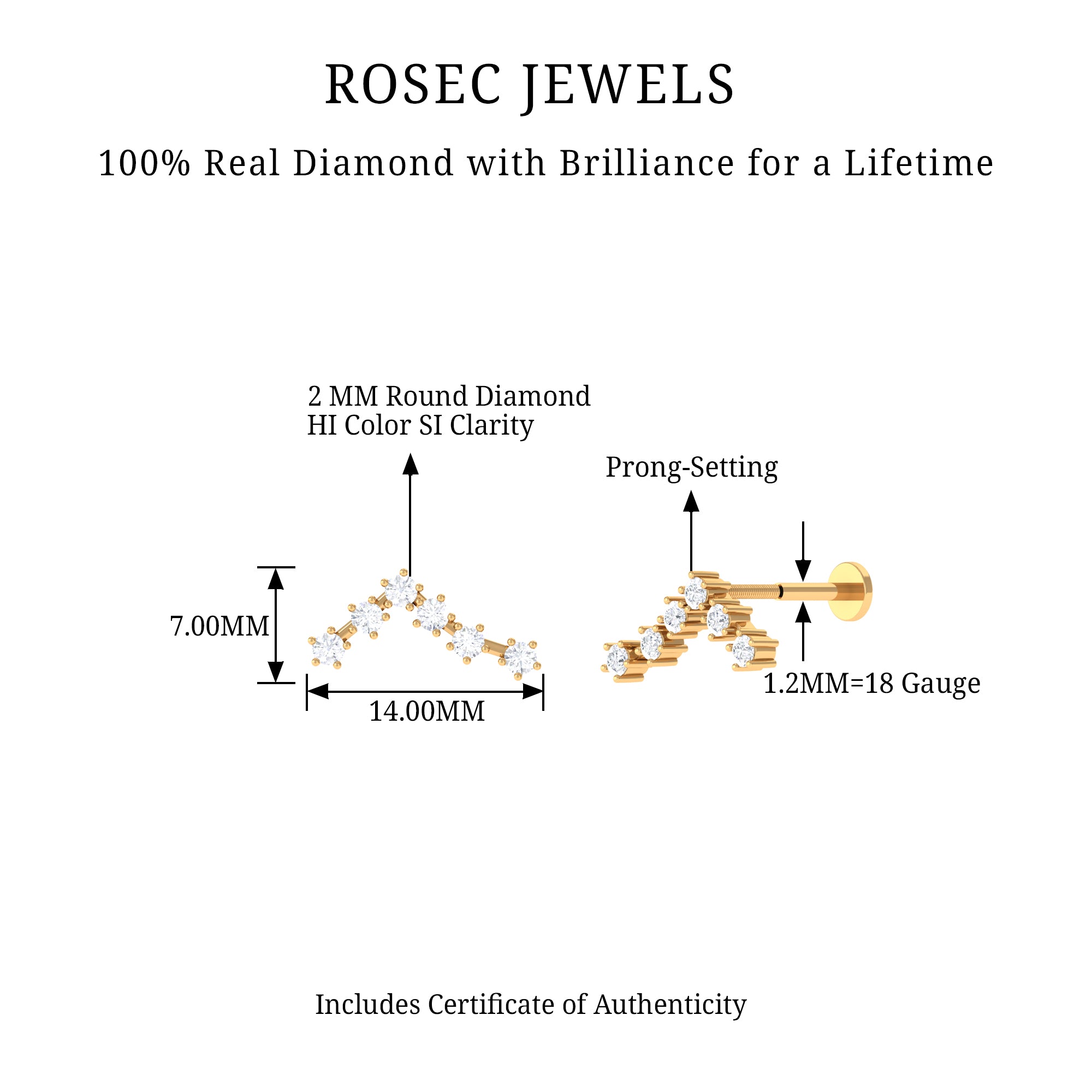 Rosec Jewels-Diamond Pisces Zodiac Earring for Cartilage Piercing