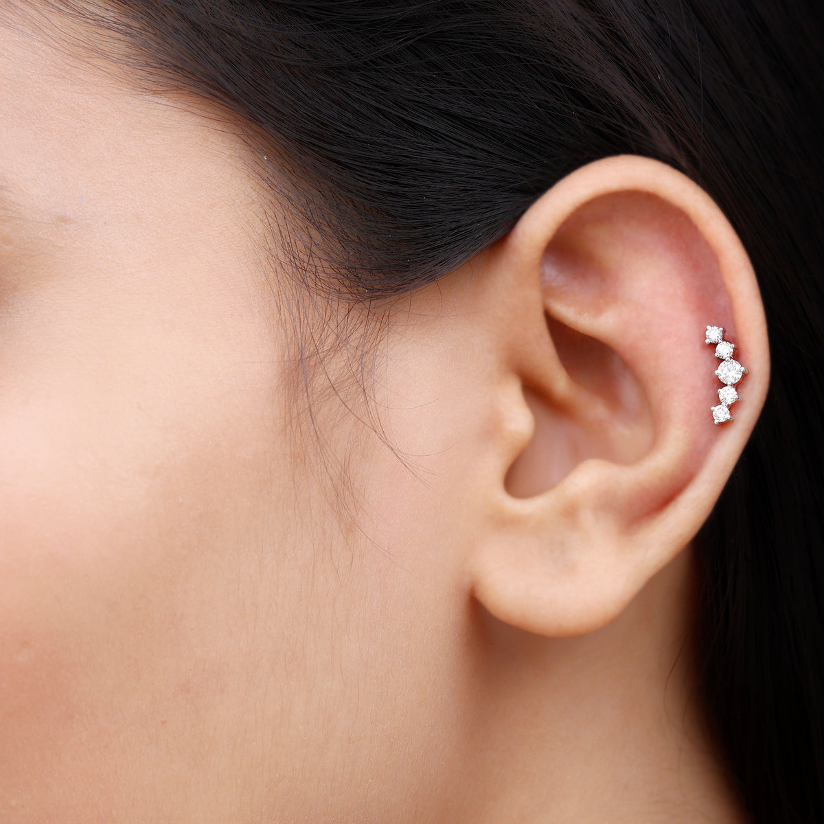 Graduated Style Diamond Crawler Earring for Women Lab - ( EF-VS ) - Rosec Jewels