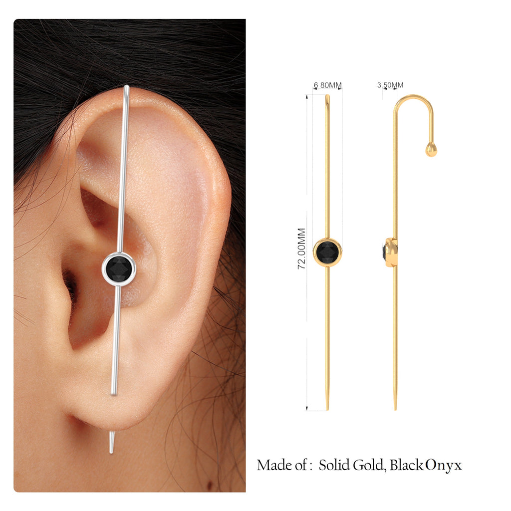 Simple Black Onyx Ear Pin Earring in Bezel Setting Black Onyx - ( AAA ) - Quality - Rosec Jewels
