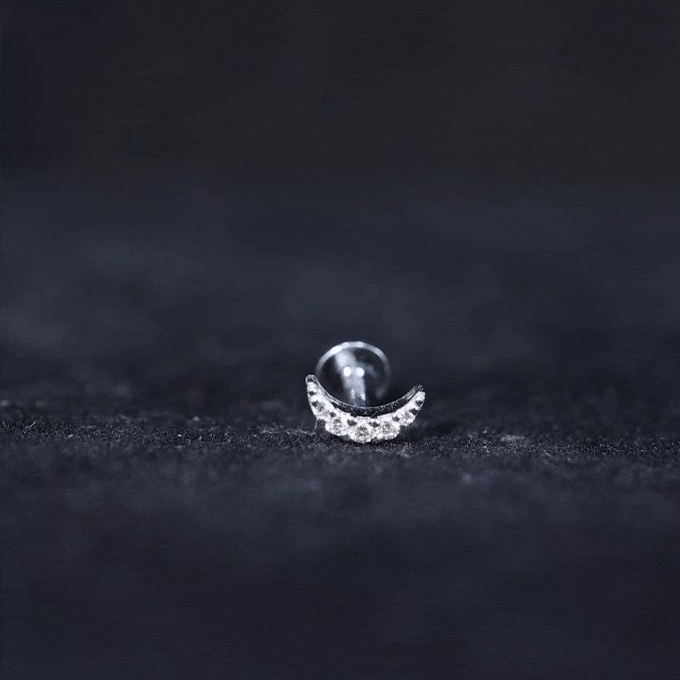 Natural Diamond Moon Earring for Cartilage Piercing Natural - ( HI-SI ) - Rosec Jewels