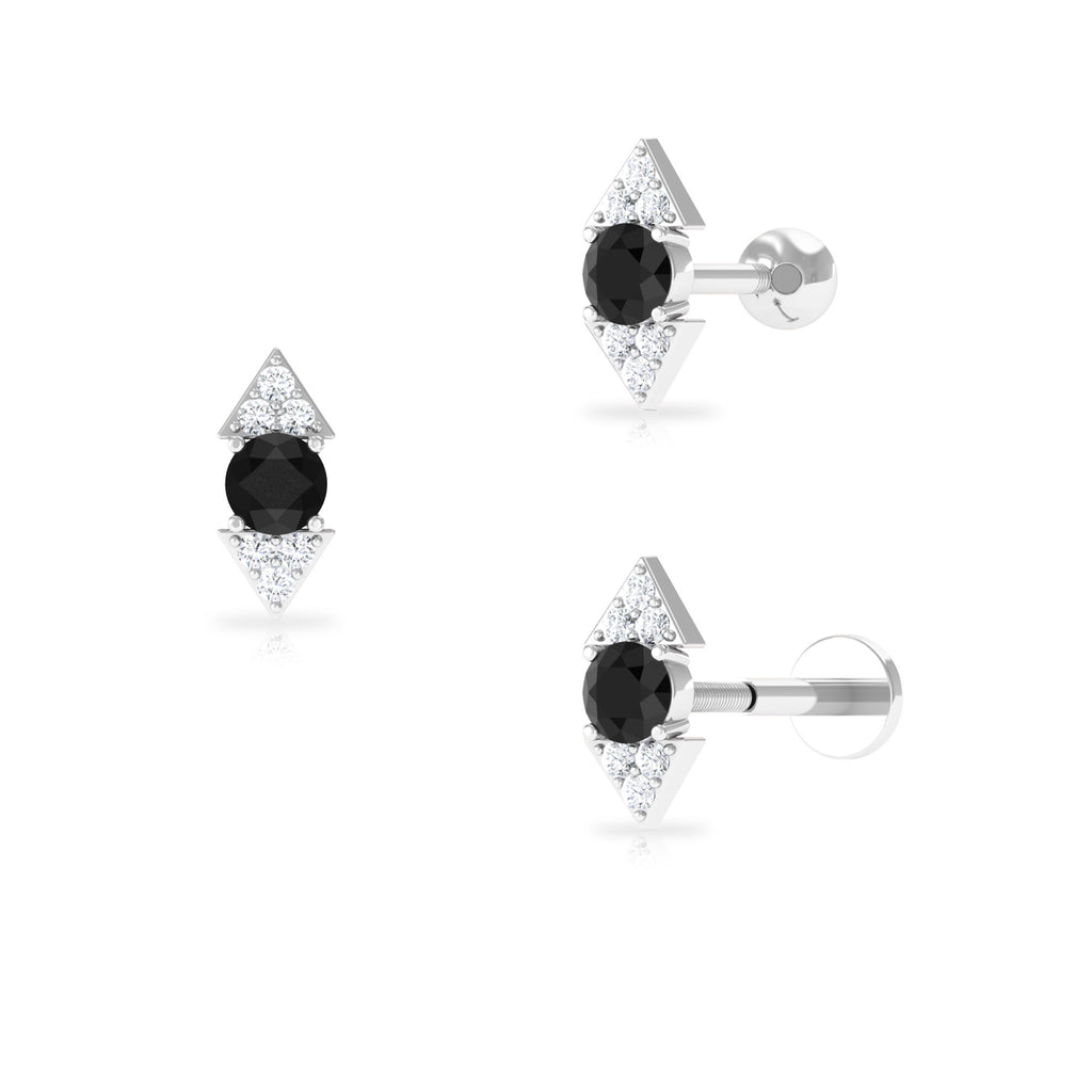 Dainty Black Onyx and Diamond Arrow Tragus Earring Black Onyx - ( AAA ) - Quality - Rosec Jewels