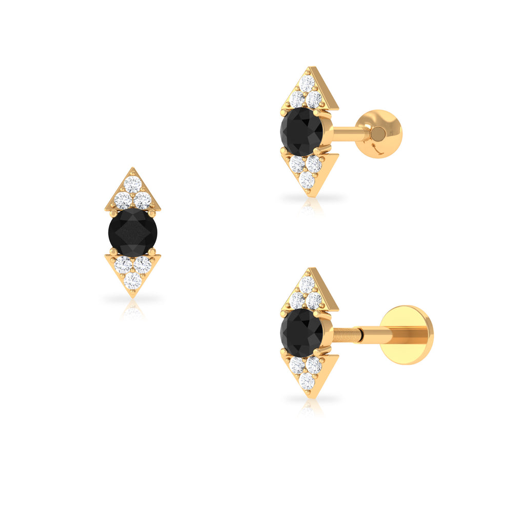 Dainty Black Onyx and Diamond Arrow Tragus Earring Black Onyx - ( AAA ) - Quality - Rosec Jewels