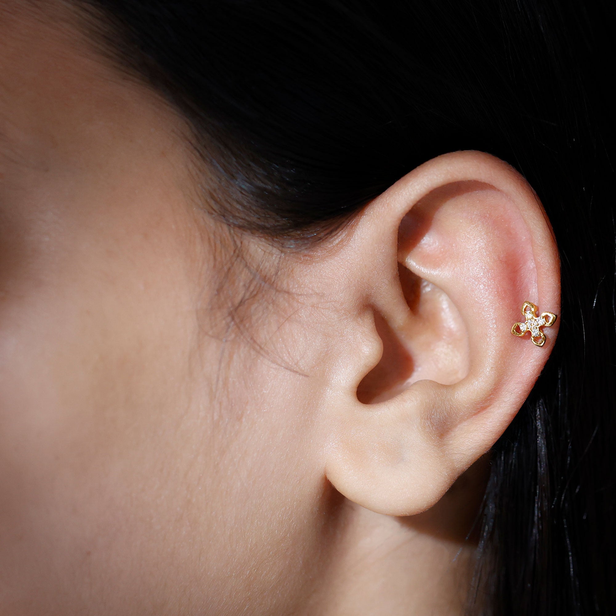 Real Diamond Floral Earring for Cartilage Piercing Natural - ( HI-SI ) - Rosec Jewels
