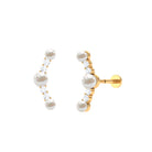 Round Freshwater Pearl and Moissanite Crawler Earring Freshwater Pearl - ( AAA ) - Quality - Rosec Jewels