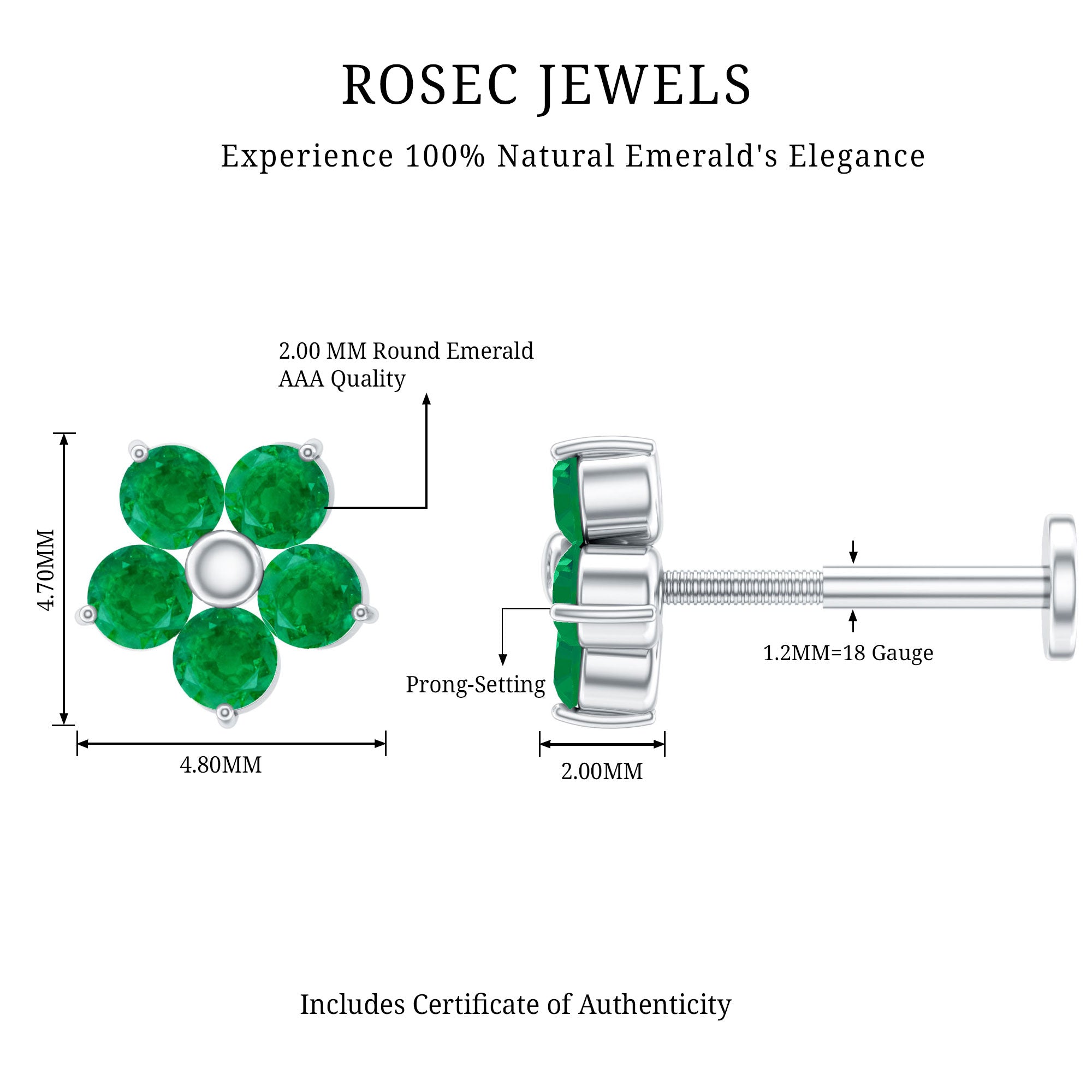 Natural Green Emerald Flower Conch Earring AAA - Rosec Jewels