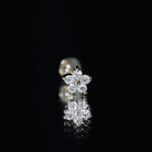 Minimalist Diamond Flower Tragus Earring with Flat Back Natural - ( HI-SI ) - Rosec Jewels