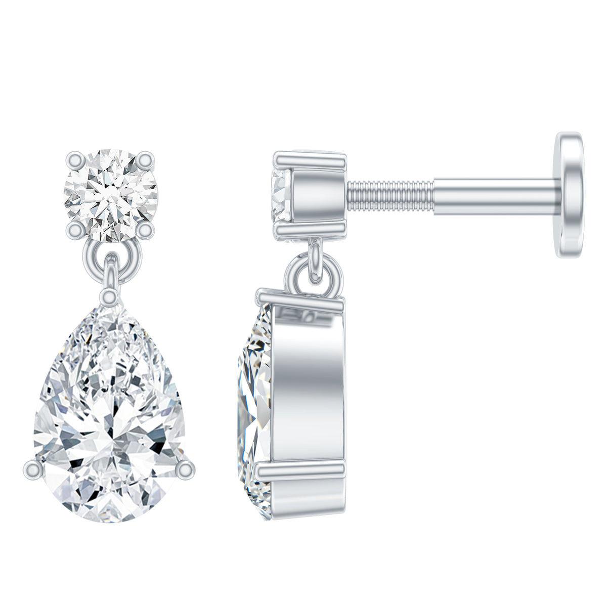 Moissanite Teardrop Earring for Helix Piercing D-VS1 - Rosec Jewels