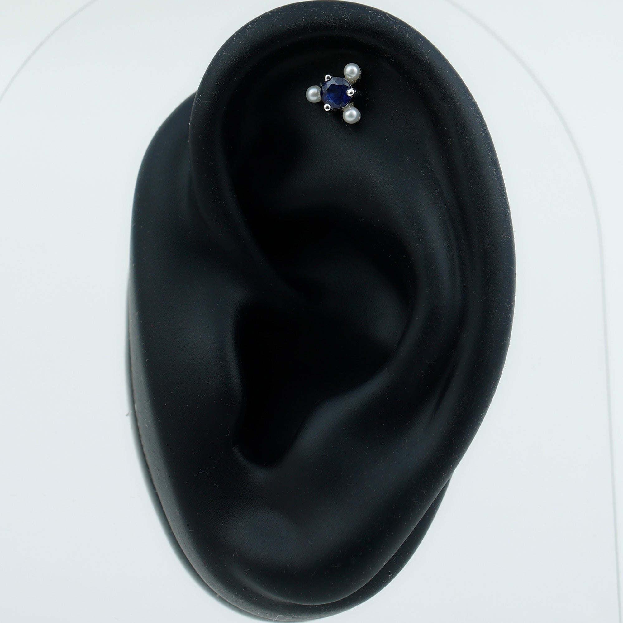 Blue Sapphire and Freshwater Pearl Cartilage Earring AAA - Rosec Jewels