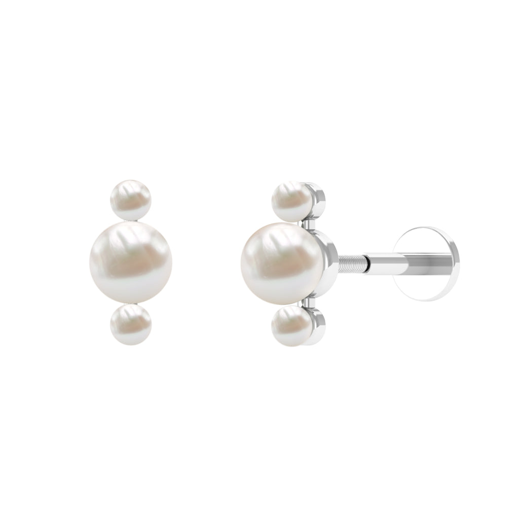 Round Freshwater Pearl Three Stone Cartilage Earring Freshwater Pearl - ( AAA ) - Quality - Rosec Jewels