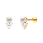 Minimal Freshwater Pearl and Moissanite Tragus Earring Freshwater Pearl - ( AAA ) - Quality - Rosec Jewels