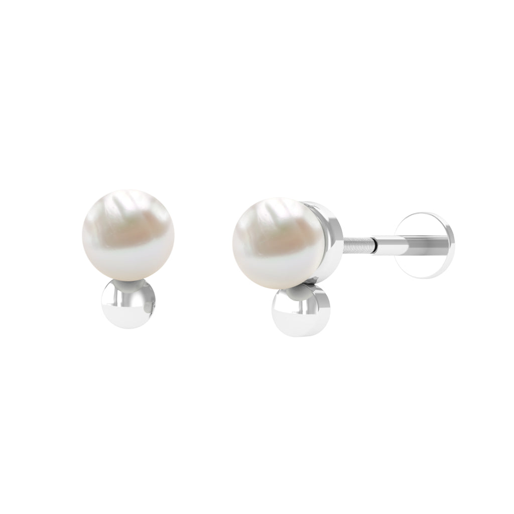Real Freshwater Pearl Solitaire Tragus Earring in Gold Freshwater Pearl - ( AAA ) - Quality - Rosec Jewels