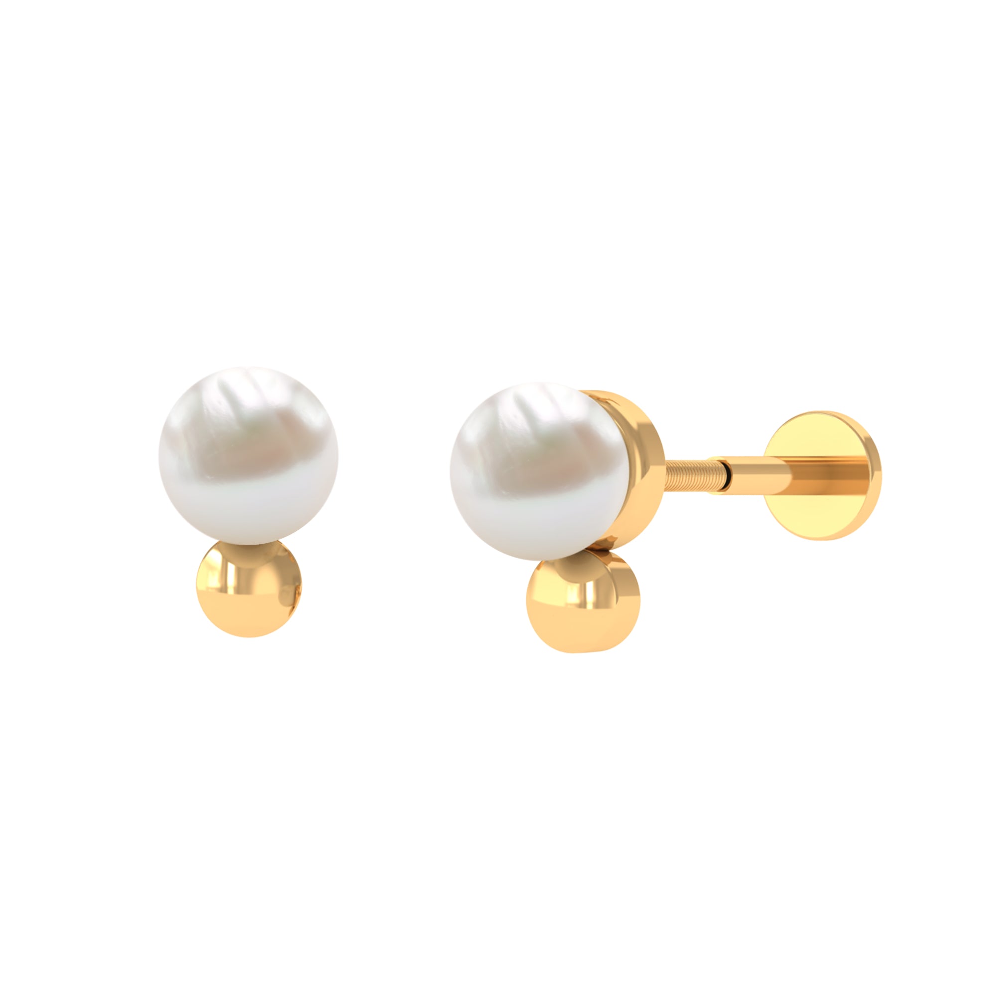 Real Freshwater Pearl Solitaire Tragus Earring in Gold Freshwater Pearl - ( AAA ) - Quality - Rosec Jewels