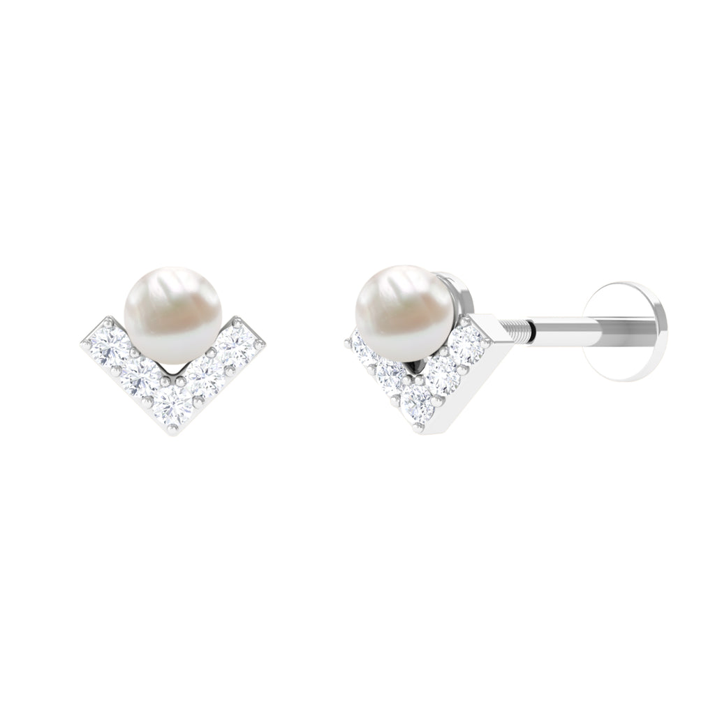 Unique Freshwater Pearl Cartilage Earring with Moissanite Freshwater Pearl - ( AAA ) - Quality - Rosec Jewels