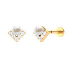 Unique Freshwater Pearl Cartilage Earring with Moissanite Freshwater Pearl - ( AAA ) - Quality - Rosec Jewels