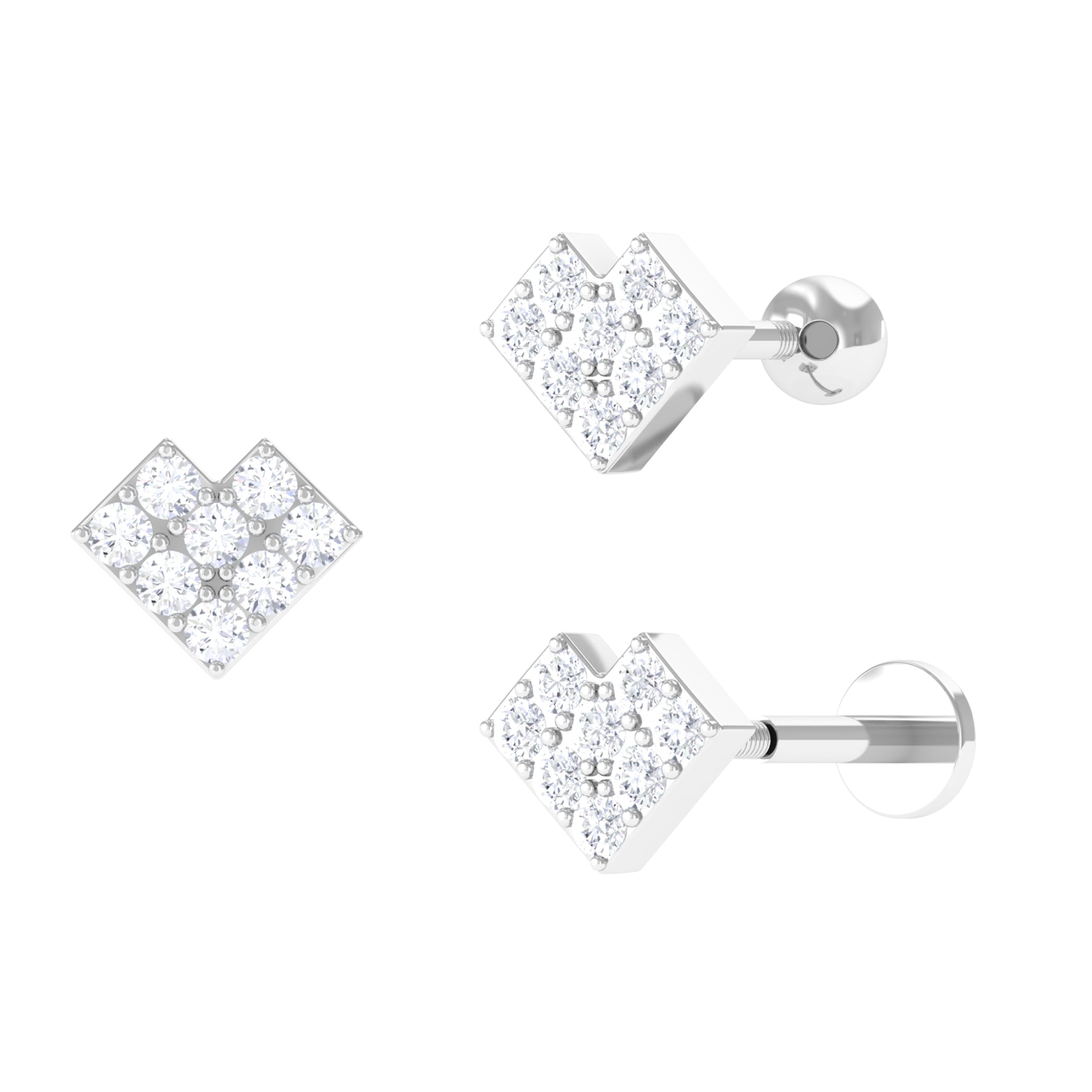 Contemporary Moissanite Geometric Earring for Helix Piercing Moissanite - ( D-VS1 ) - Color and Clarity - Rosec Jewels
