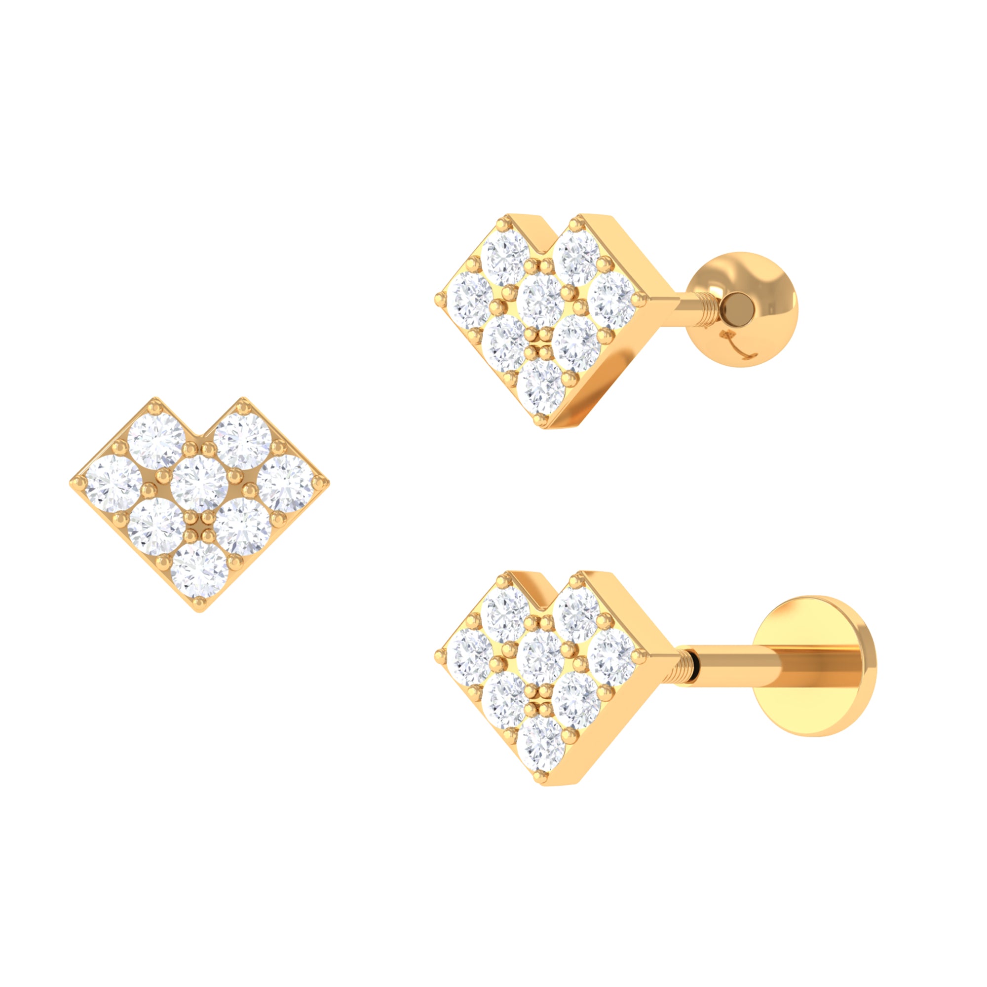 Contemporary Moissanite Geometric Earring for Helix Piercing Moissanite - ( D-VS1 ) - Color and Clarity - Rosec Jewels