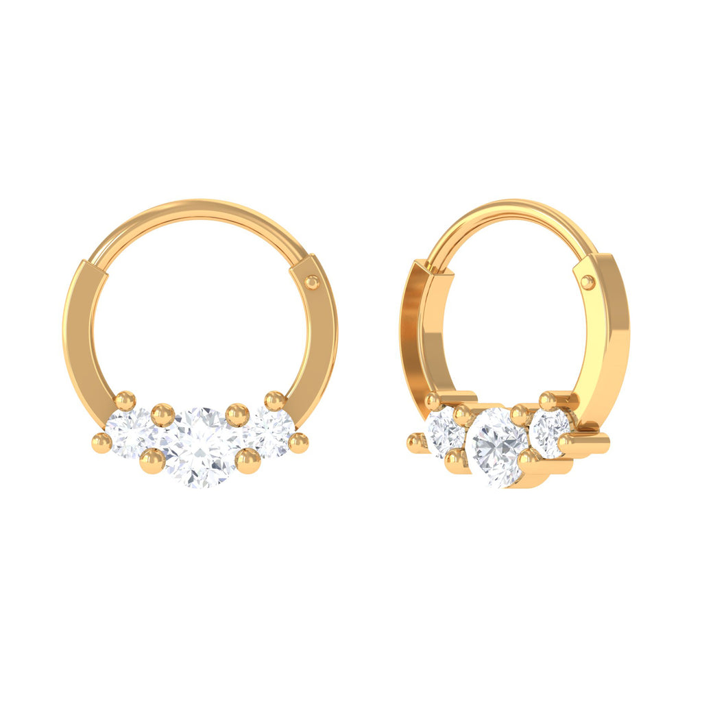 Moissanite 3 Stone Daith Clicker Hoop Earring in Gold Moissanite - ( D-VS1 ) - Color and Clarity - Rosec Jewels
