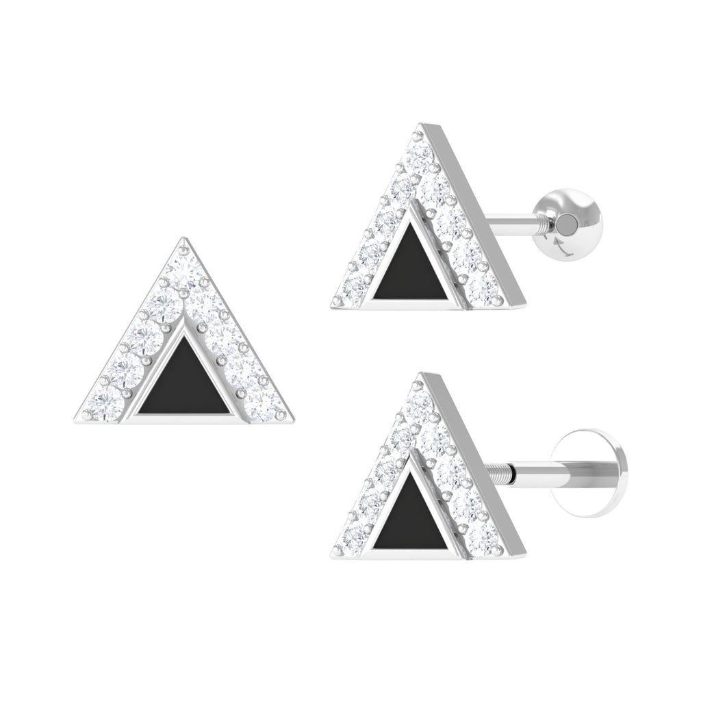 Moissanite and Black Enamel Triangle Cartilage Earring Moissanite - ( D-VS1 ) - Color and Clarity - Rosec Jewels