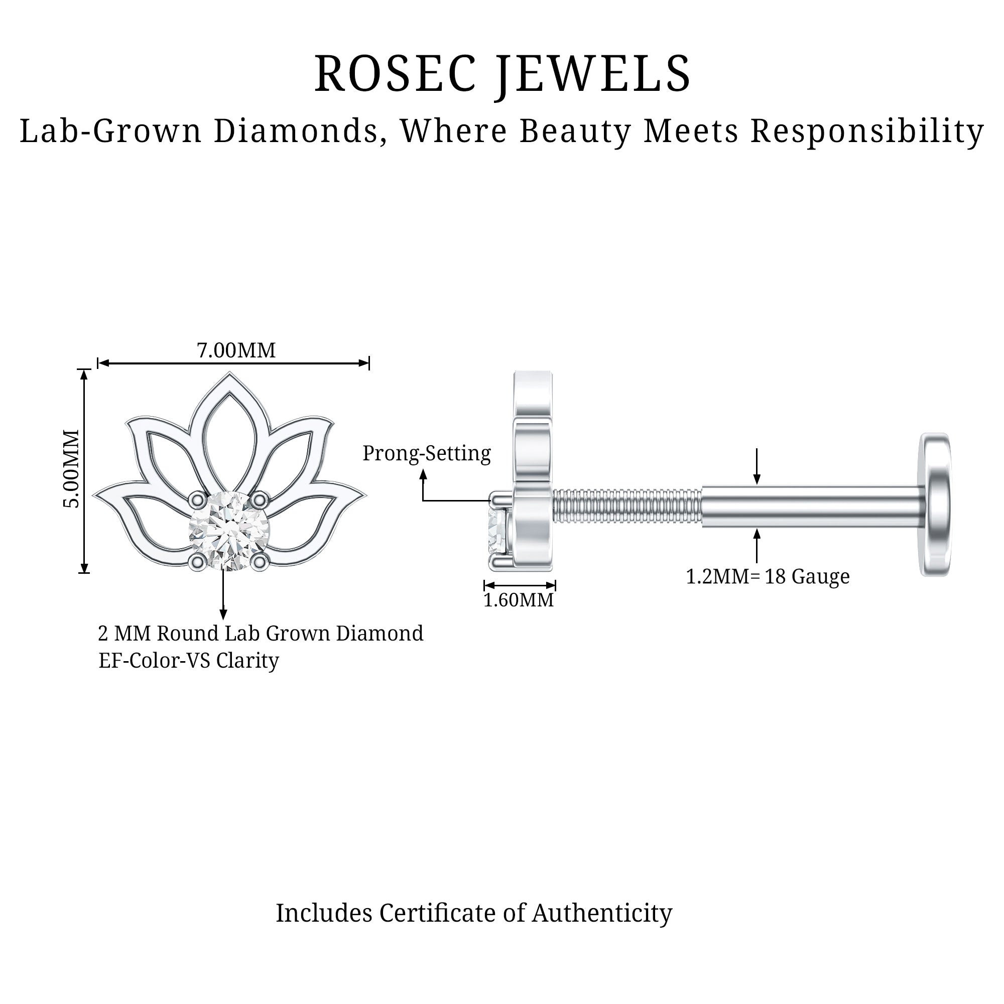 Nature Inspired Diamond Lotus Earring Lab - ( EF-VS ) - Rosec Jewels