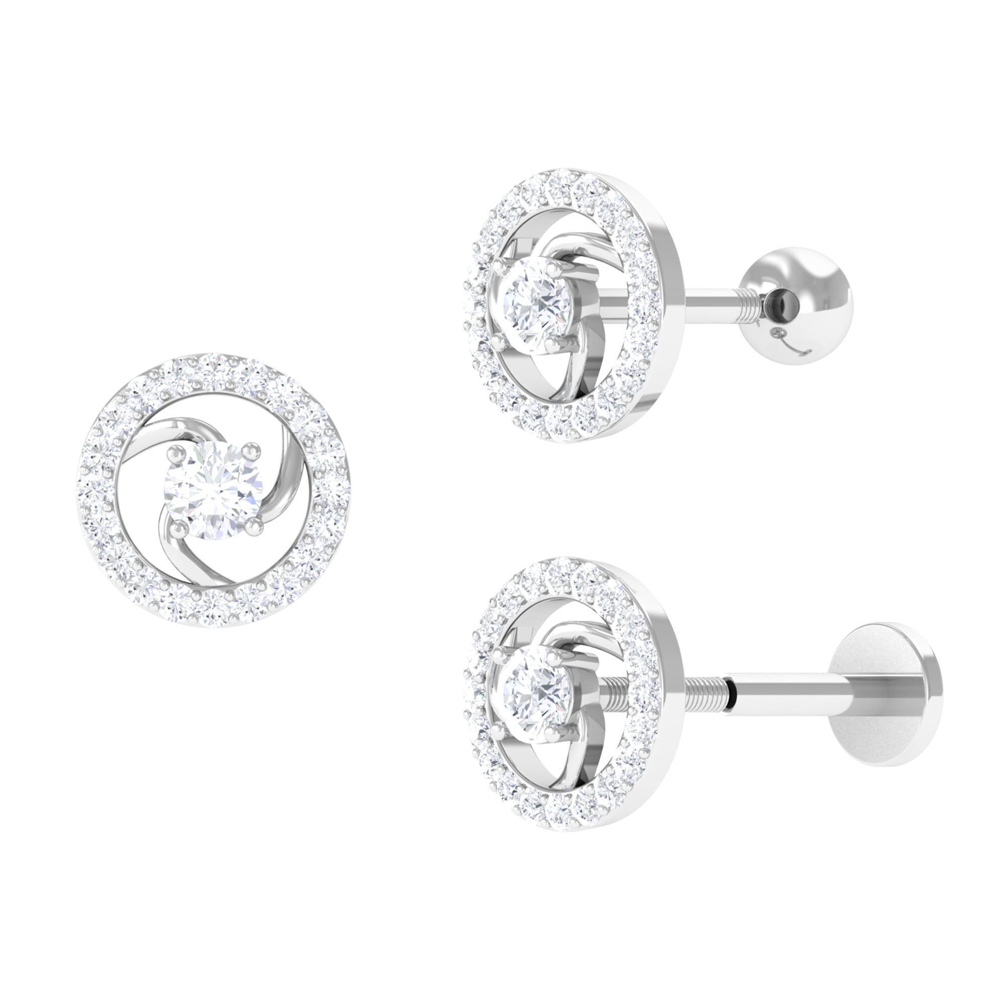 Certified Moissanite Swirl Cartilage Earring in Gold Moissanite - ( D-VS1 ) - Color and Clarity - Rosec Jewels