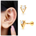 Certified Moissanite Triangle Tragus Earring D-VS1 - Rosec Jewels