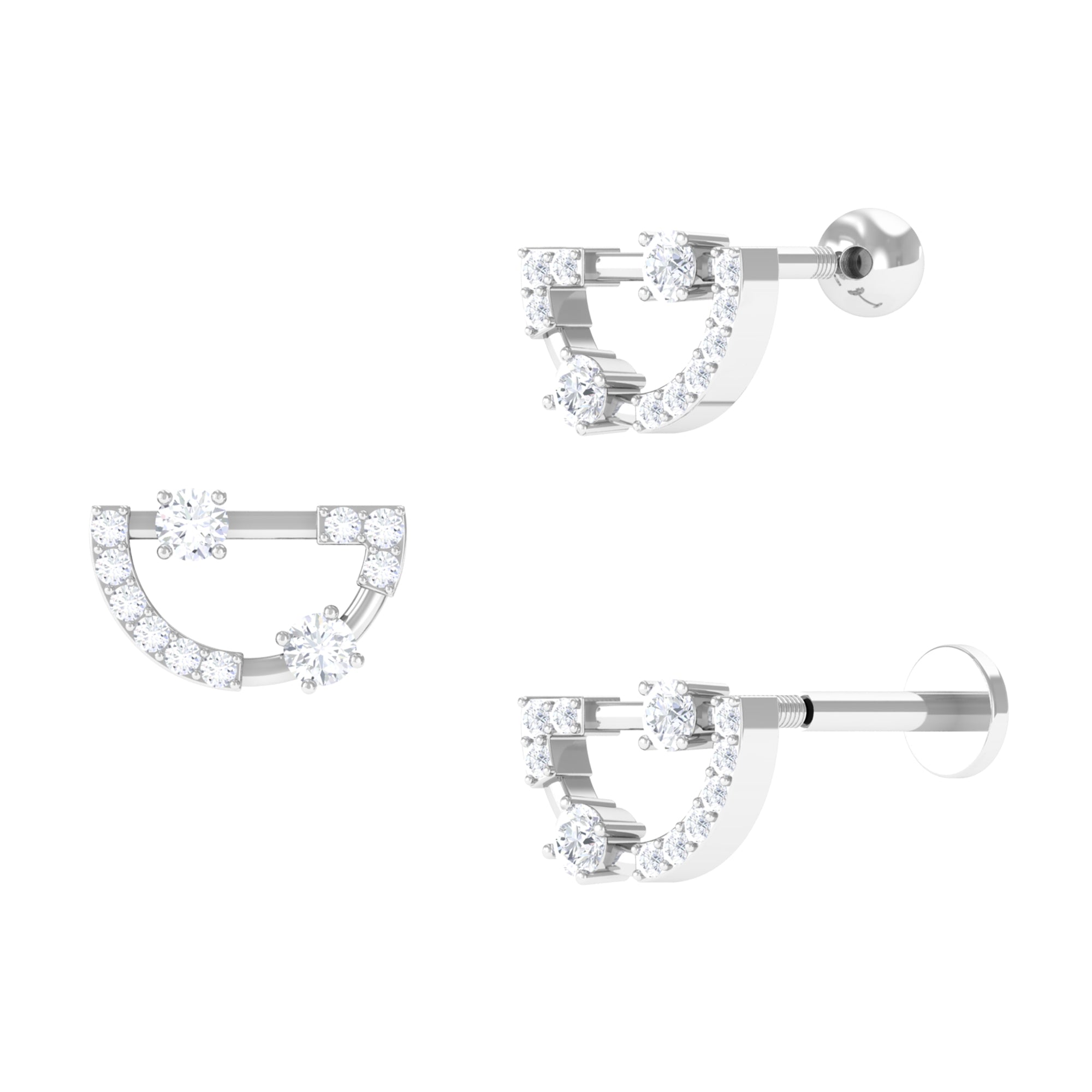 Certified Moissanite Half Circle Cartilage Earring Moissanite - ( D-VS1 ) - Color and Clarity - Rosec Jewels