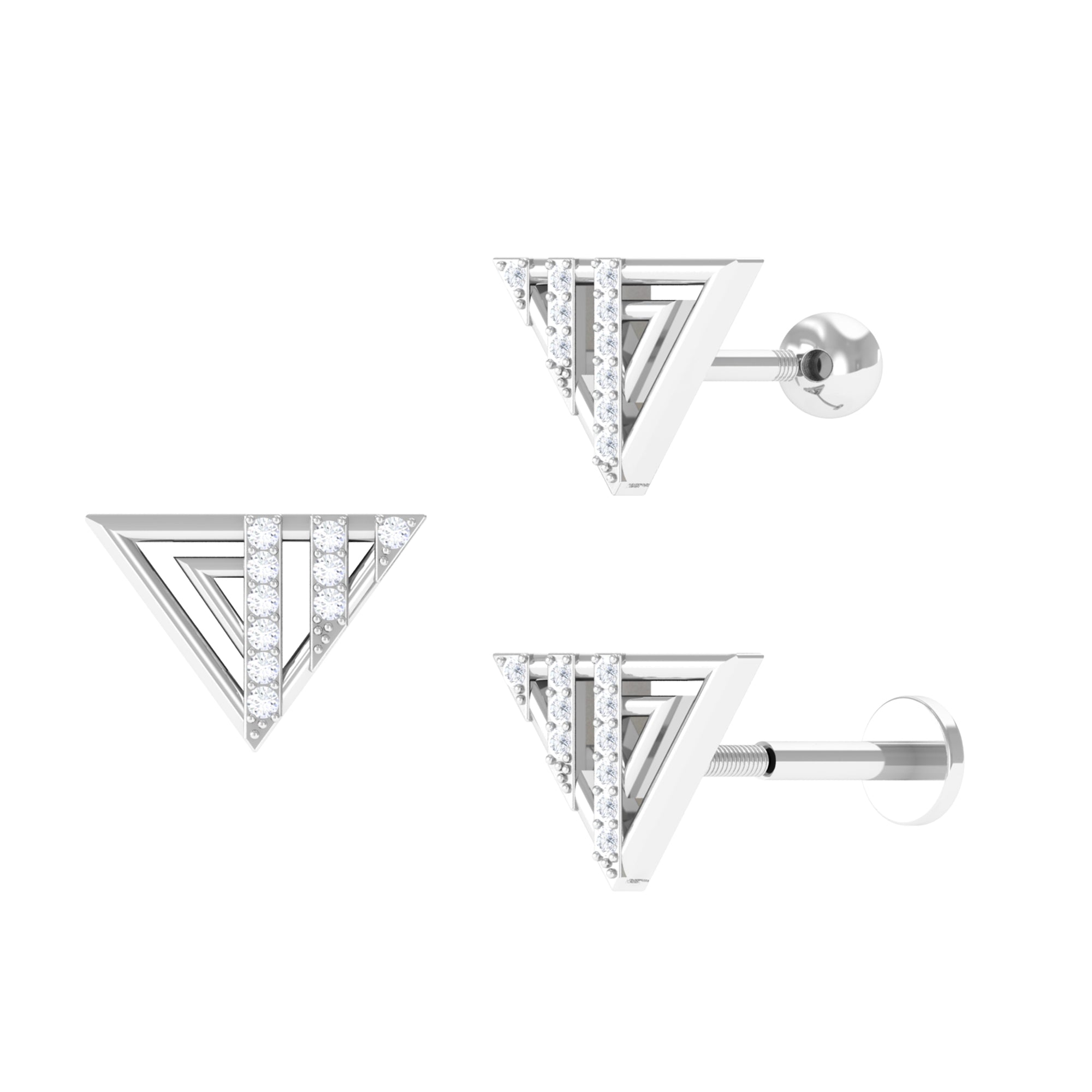 Genuine Moissanite Triangle Cartilage Earring Moissanite - ( D-VS1 ) - Color and Clarity - Rosec Jewels