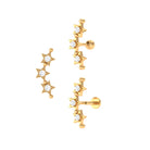 Moissanite Triple Star Ear Climber Earring Moissanite - ( D-VS1 ) - Color and Clarity - Rosec Jewels