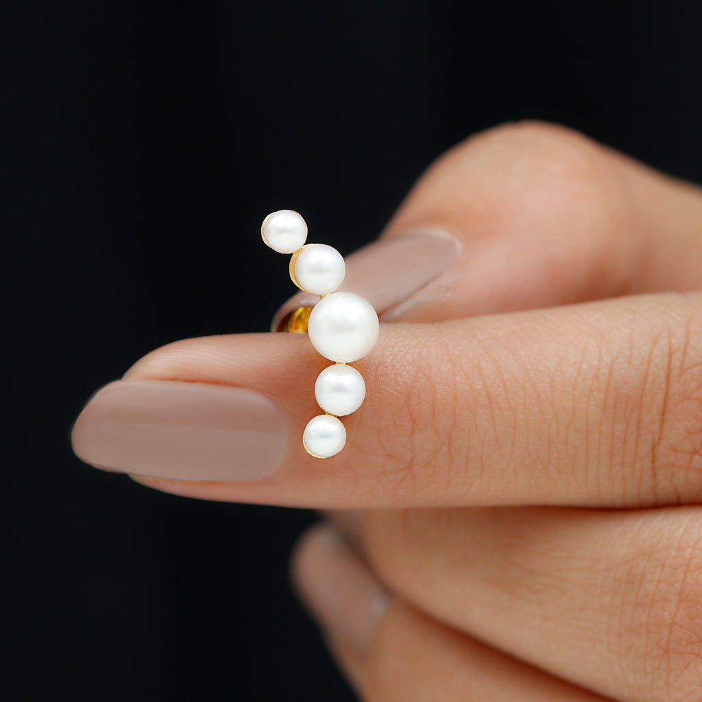 Round Freshwater Pearl Crawler Earring in Gold Freshwater Pearl - ( AAA ) - Quality - Rosec Jewels