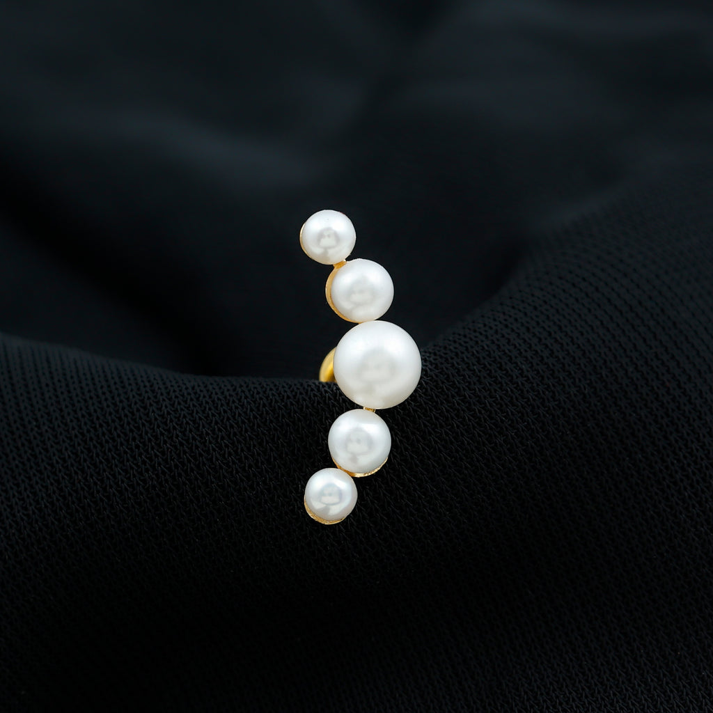 Round Freshwater Pearl Crawler Earring in Gold Freshwater Pearl - ( AAA ) - Quality - Rosec Jewels
